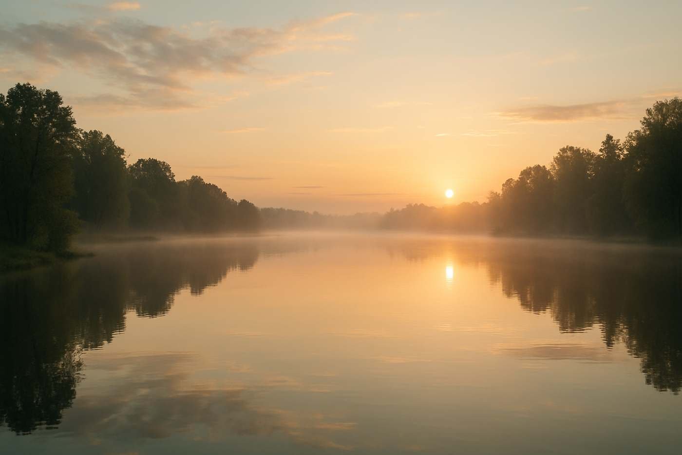 A misty lake at sunrise near Miami, FL