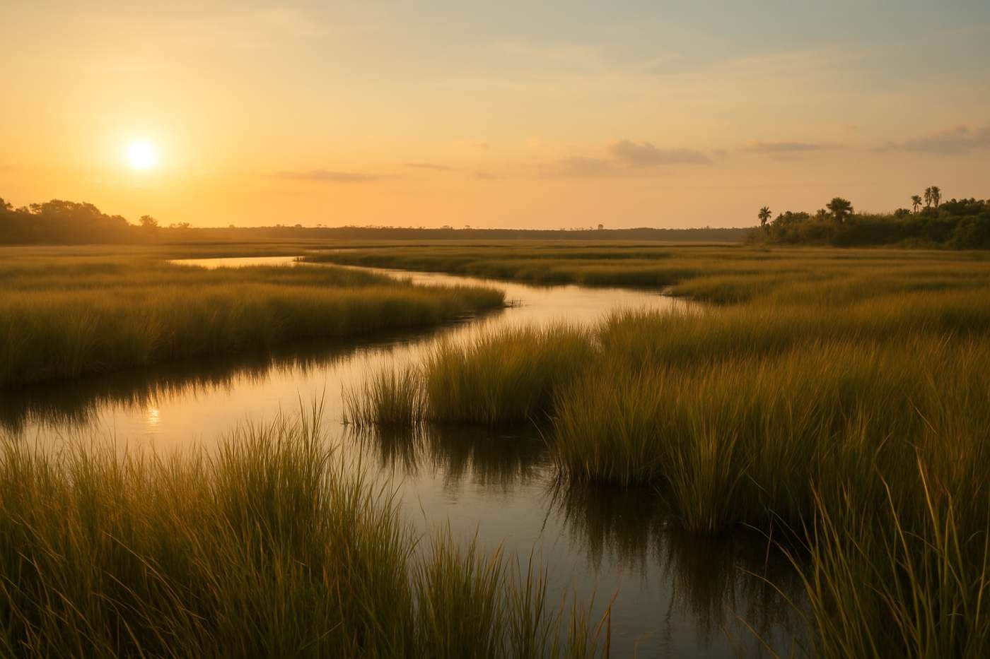 A Florida wetland at golden hour near Jacksonville, FL