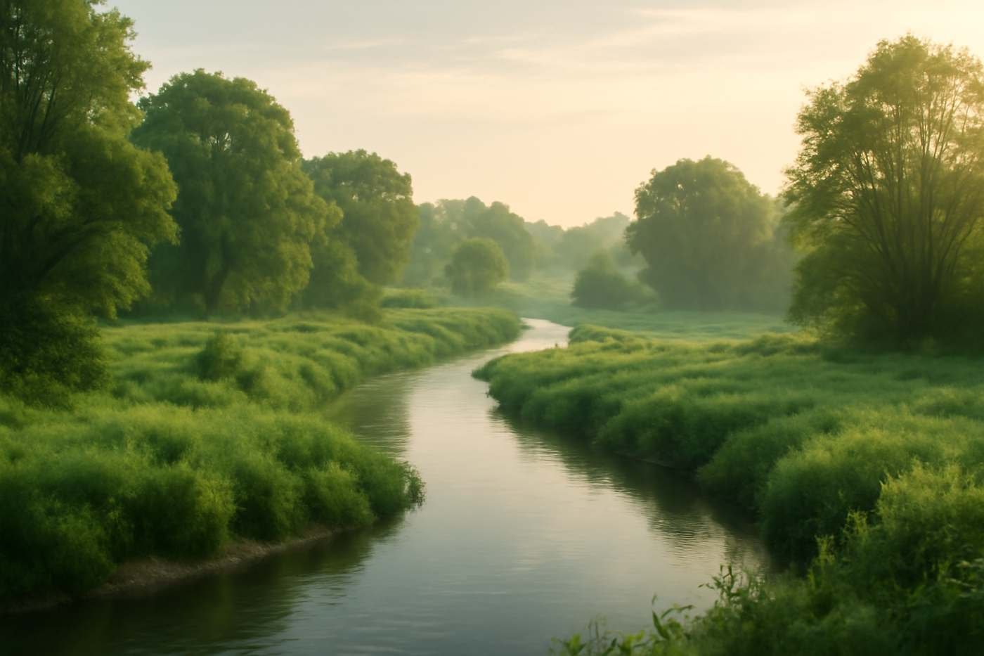 A gentle river through green nature near Tallahassee, FL