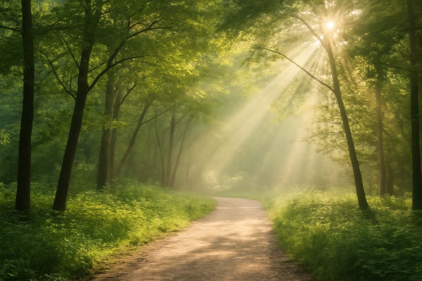 Sunlight through trees on a nature trail near Pembroke Pines, FL